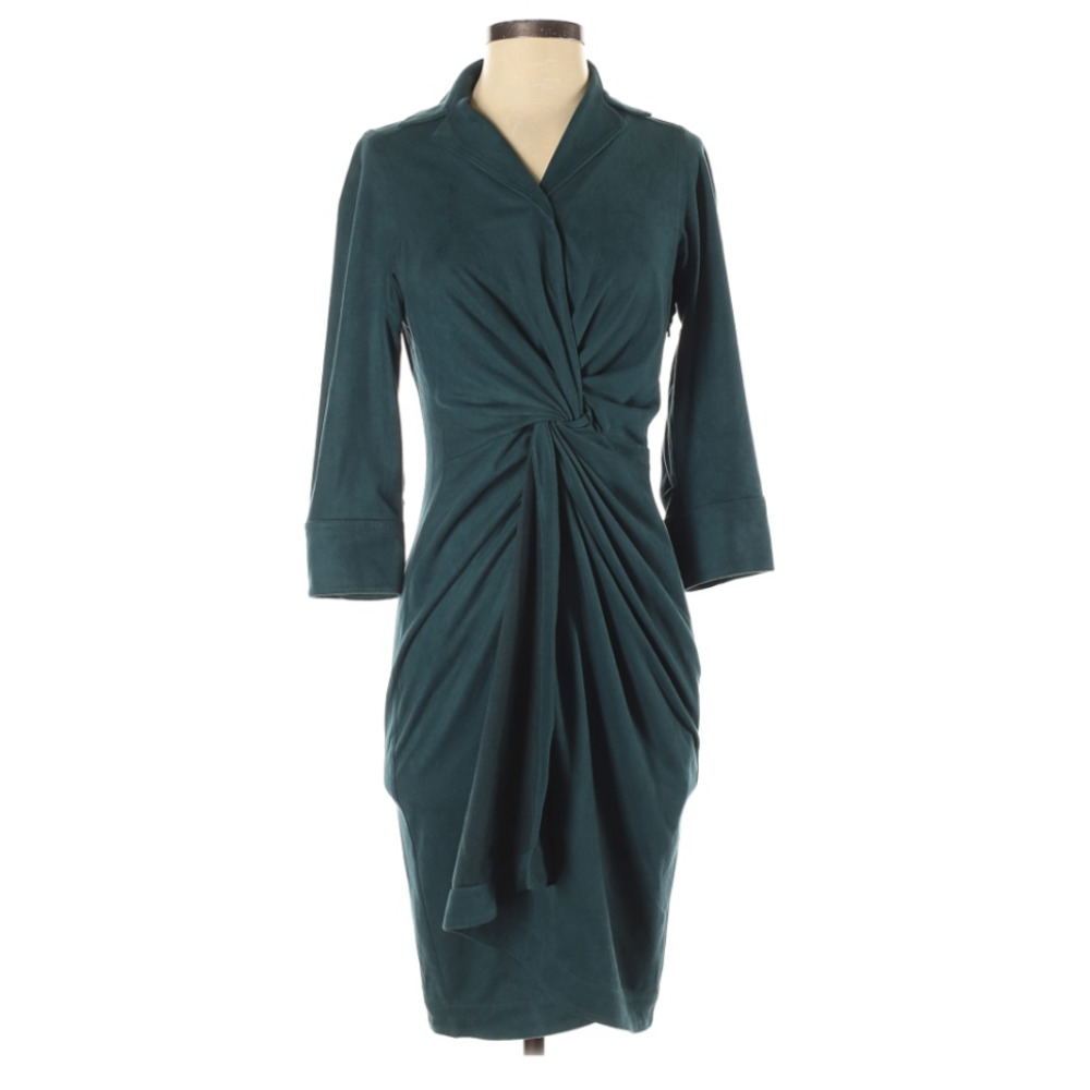 Byrons Lars Beauty Mark Women's Green Microsuede Twist Front Dress Size 4